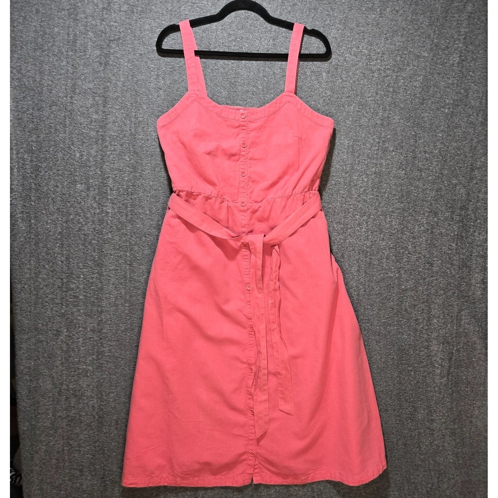 Pact Coral Pink Button-Front Belted Midi Dress